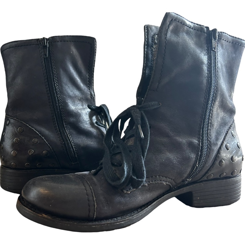 OTBT black Leather Studded Zip Up Combat Boots - Sz 9